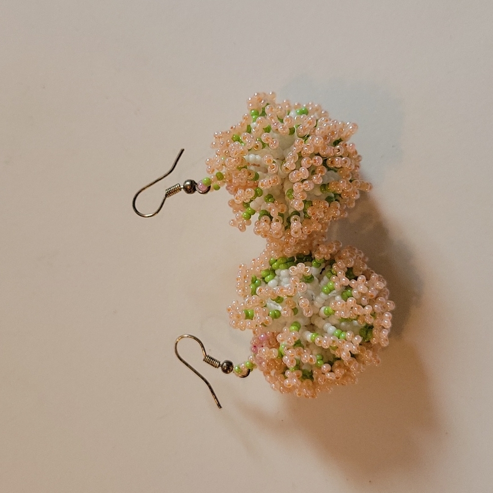 Pink and Green Mini Beaded Disco Ball Earrings